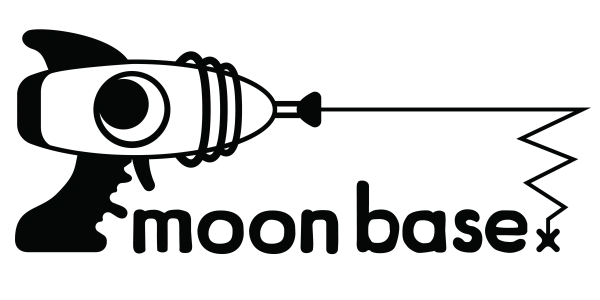 The Moon Base logo; a small ray gun shooting a laser over the company name