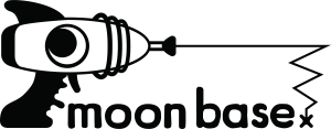 The Moon Base logo; a small ray gun shooting a laser over the company name